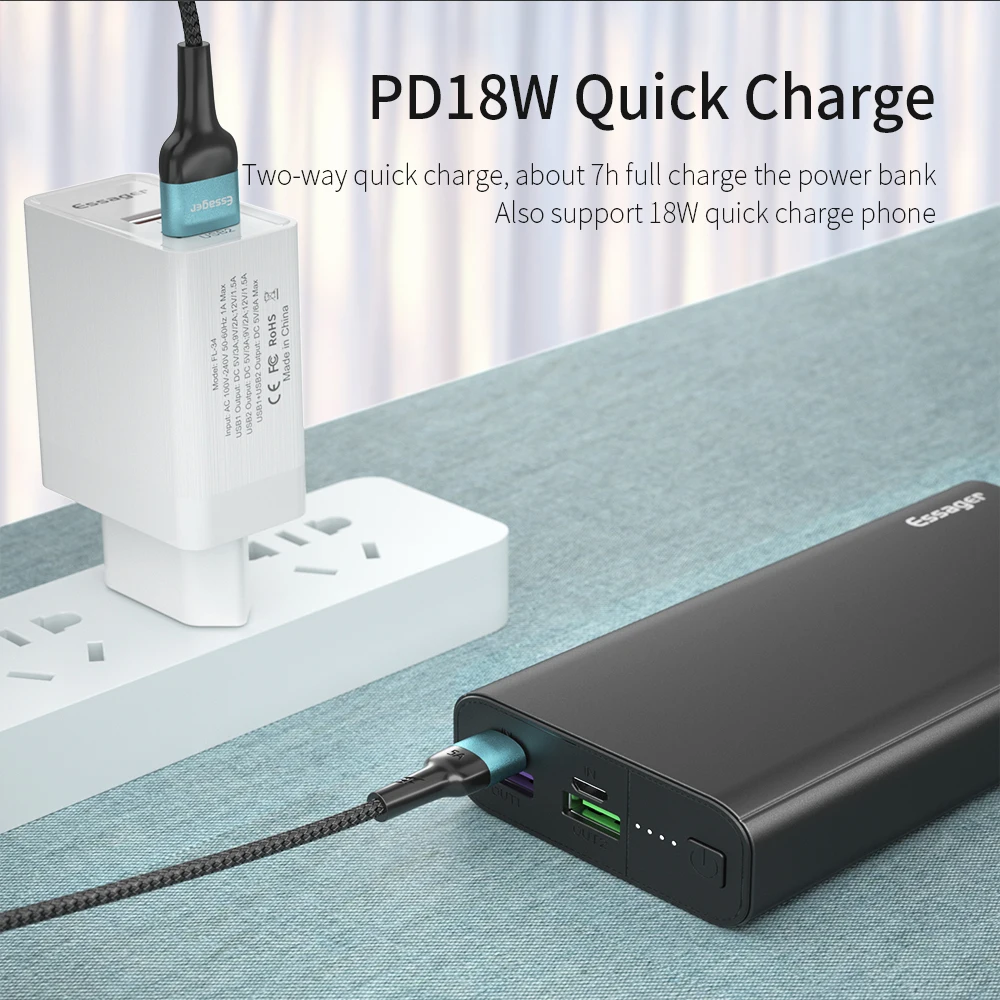 Essager 20000 мАч Внешний аккумулятор PD QC 3 0 Быстрая зарядка портативный внешний