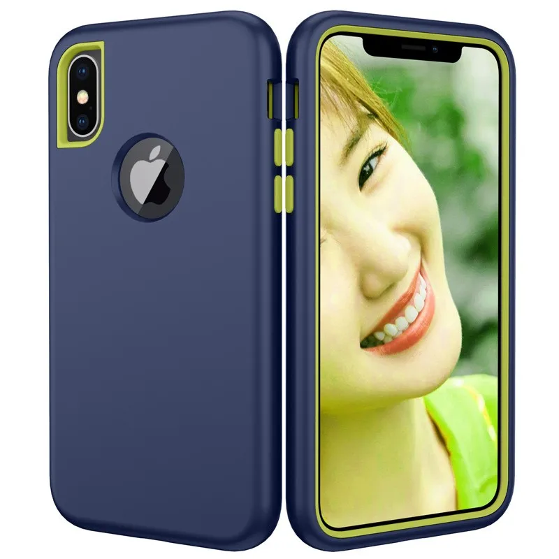 3 in 1 Heavy Duty Armor Shockproof 360 full Protect Case For iPhone X XS MAX XR 8 7 6 6S Plus Hybrid TPU Silicone+ Rubber Case