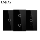 Смарт-переключатель UNKAS, стандарт США, 1  2  3 комплекта, 1 канал, одна линия огня, настенный светильник, сенсорная функция, Хрустальное стекло
