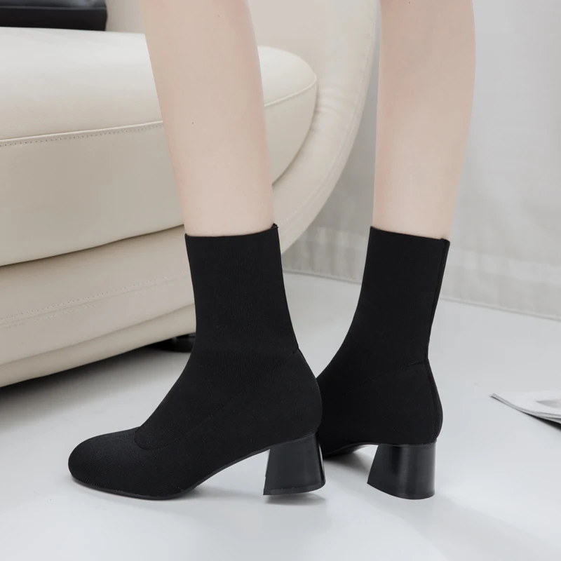 

ODS Fashion Suede Round Toe Chunky Heel Boots Women Comfort Zip Fall Winter New Short Boots Ladies Shoes 2021 Large Size