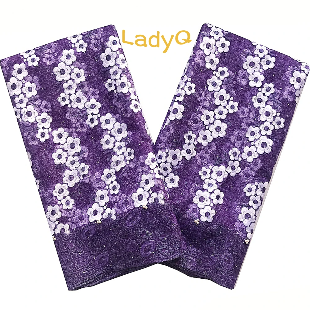 Фиолетовый Тюль Ткань кружево Высокое качество новейшее Африканское молочный