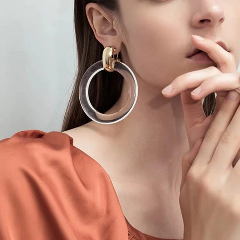 Модные полимерные акриловые круглые прозрачные геометрические висячие серьги