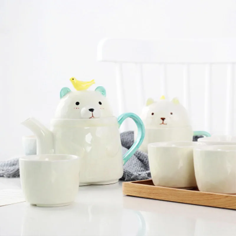 

Porcelain Cute Bear Bird Tea Set Ceramic Tea Pot Tea Cup Set Creative Cartoon Mugs 5Pcs/Set Teaware Coffee Kettle Drinkware