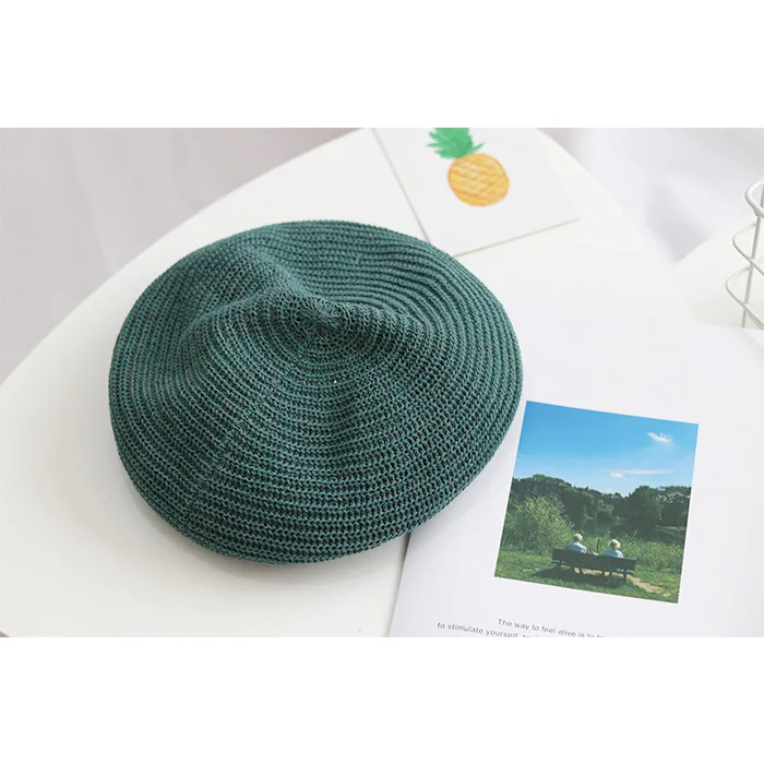 

New Spring Summer Women Knit Berets Ladies Solid Flat Cap Fashion Crochet French Caps Stars Painter Hat