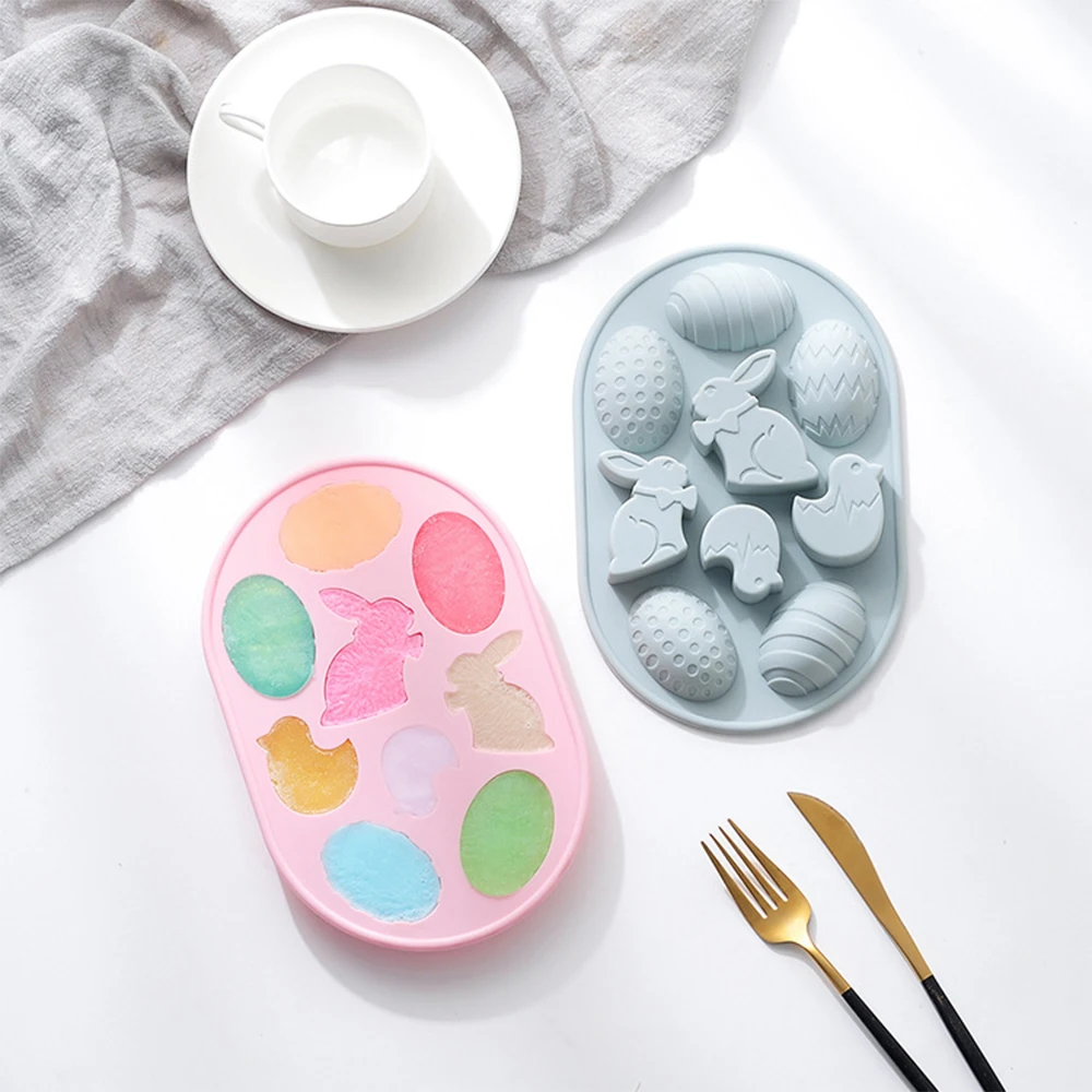 

Lovely Rabbit Egg Cake Handmade Baking Mold Easter Food Grade Silicone Festival DIY Dessert Candy Chocolate Molds