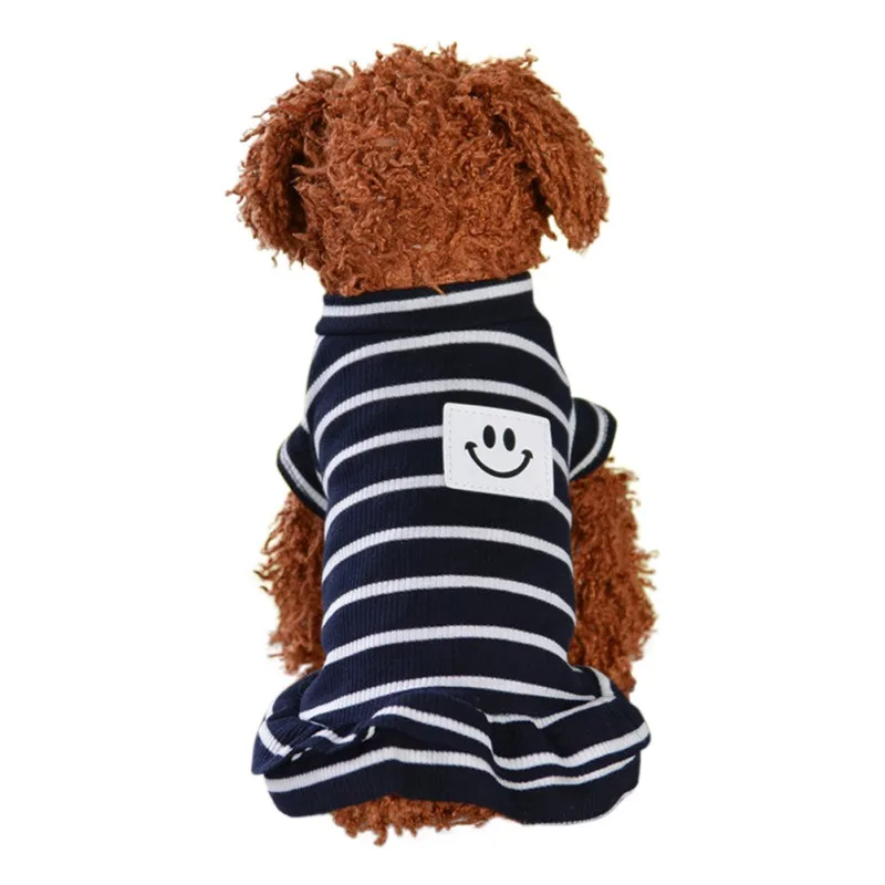 

Dog Clothes Soft T-shirt Thin Vest Striped Smiling Face Paste Dog Dress Short For Small Medium Dogs Pet Vest T-shirt Dog Cloth