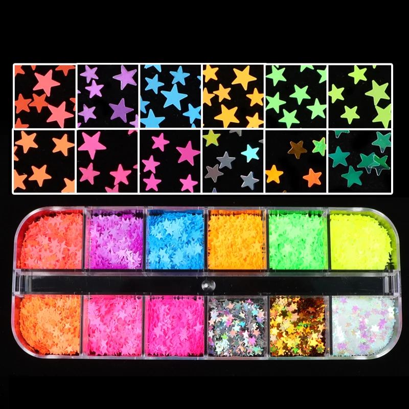 12 Grid/Set Fluorescence Butterfly Sequins Nail Art Glitter Slices Flakes 3D Mixed Color Sparkly Gel Polish Manicure Decorations | Красота и