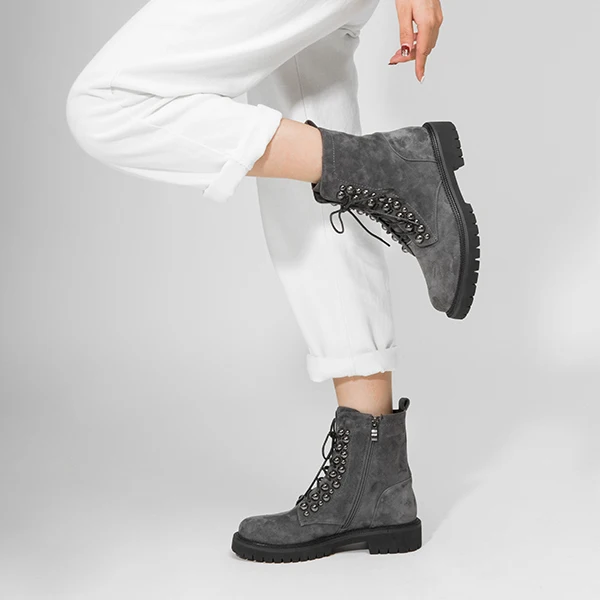 Gray Kid Suede SOPHITINA/Специальный дизайн; ботинки из высококачественной натуральной кожи; удобная обувь на шнуровке с круглым носком; новые женские ботильоны; PC492 - Цвет: Gray Kid Suede