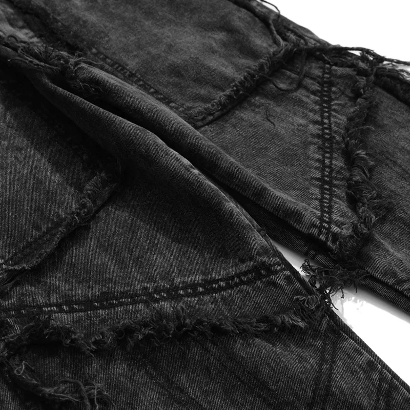 

Hip Hop Flare Jeans Men Vintage Wide Leg Jeans Pants Streetwear Black Goth Clothes Denim Trousers for Men WY740