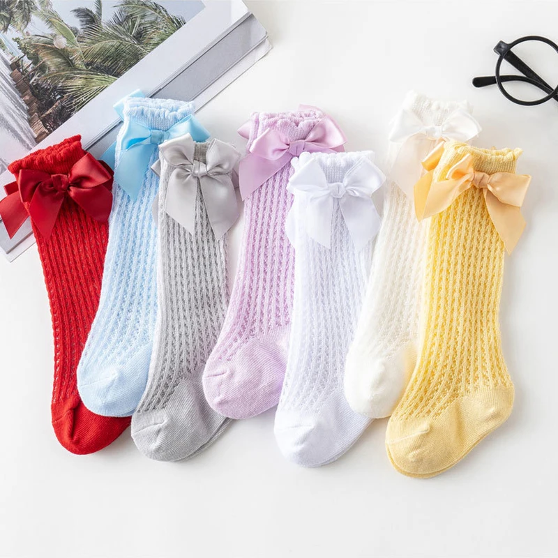 Calcetines de algod&oacute;n de estilo espa&ntilde;ol para ni&ntilde;os y ni&ntilde;as, medias largas hasta la rodilla, caladas, suaves-3