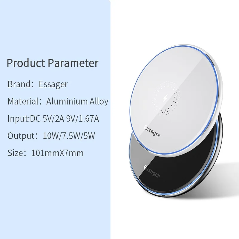 

Essager 10W Qi Wireless Charger Fast Charger For Samsung S20 Xiaomi Induction Fast Wireless Charging Pad For iPhone 11 Pro Xs