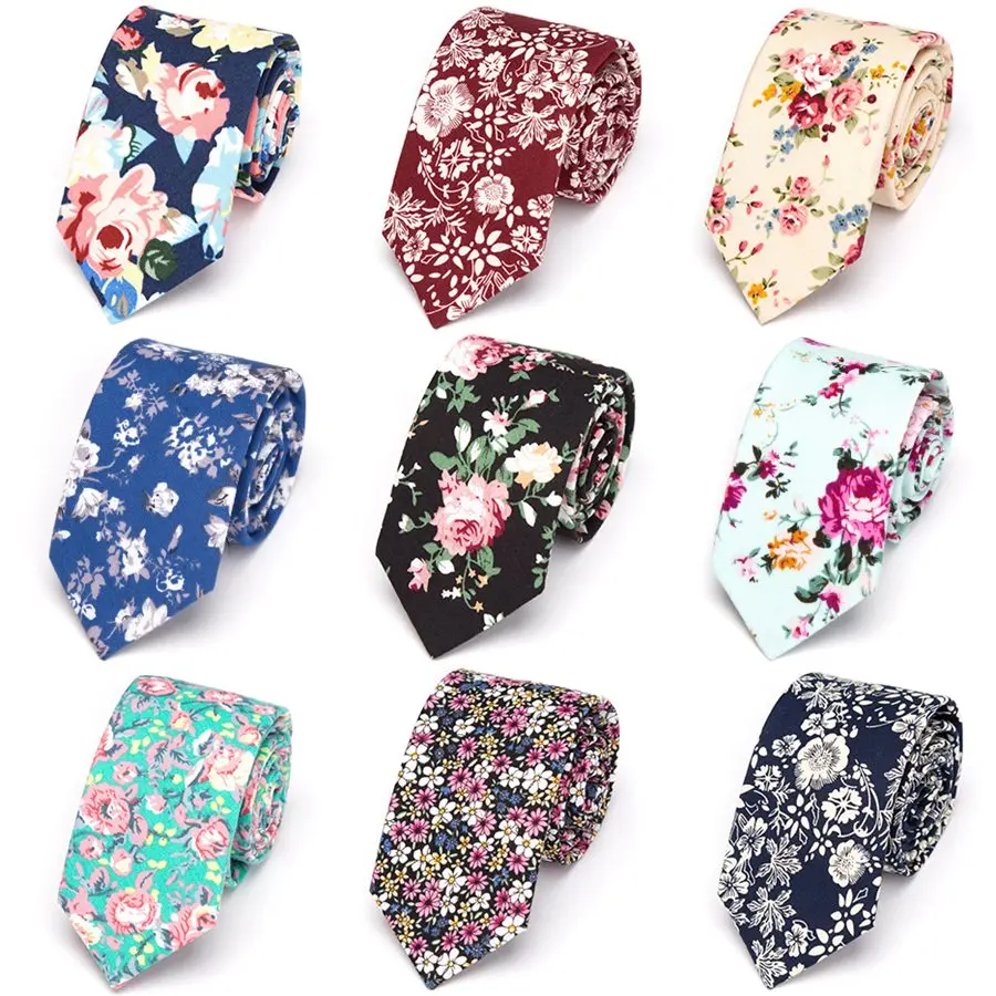 

Mens Necktie Cotton 6cm Print Flowers Slim Ties Men Fashion bowtie Wedding Party Dress Neck tie handkerchief man accessories