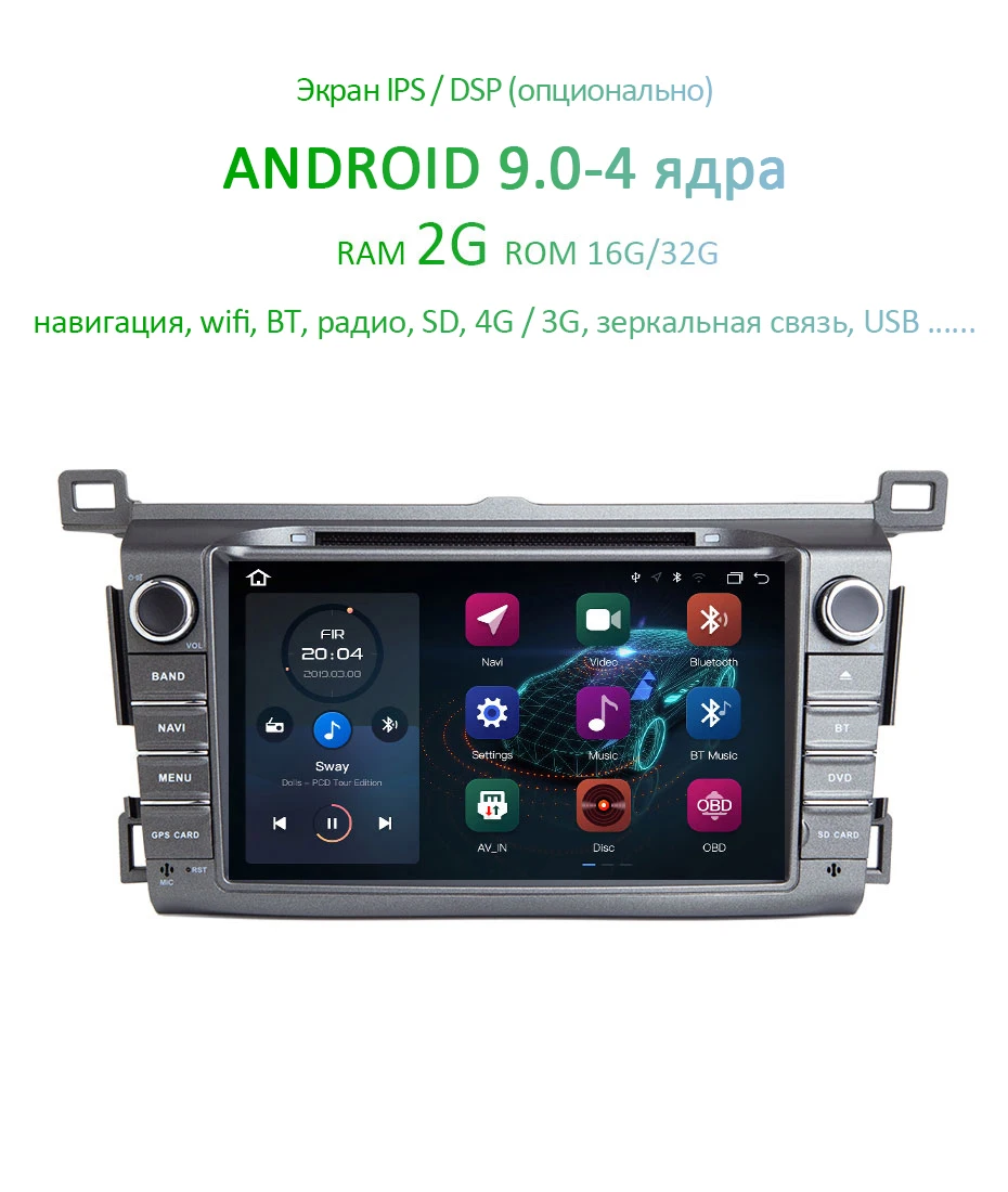 DSP AV выход ips экран 4G Android 9,0 автомобиля gps для Toyota RAV4 2013 DVD плеер Мультимедиа навигации автомобиля радио