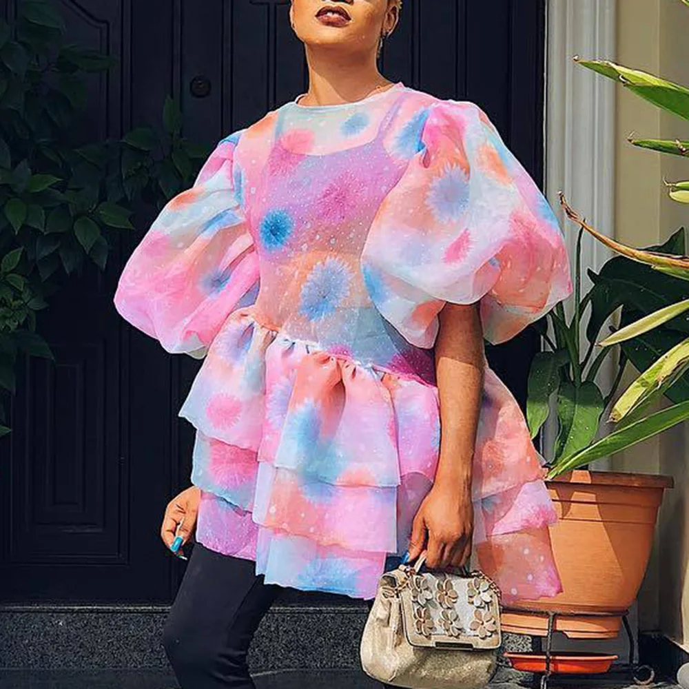 Сексуальный прозрачный розовый галстук краситель оборки топы и блузки винтажные