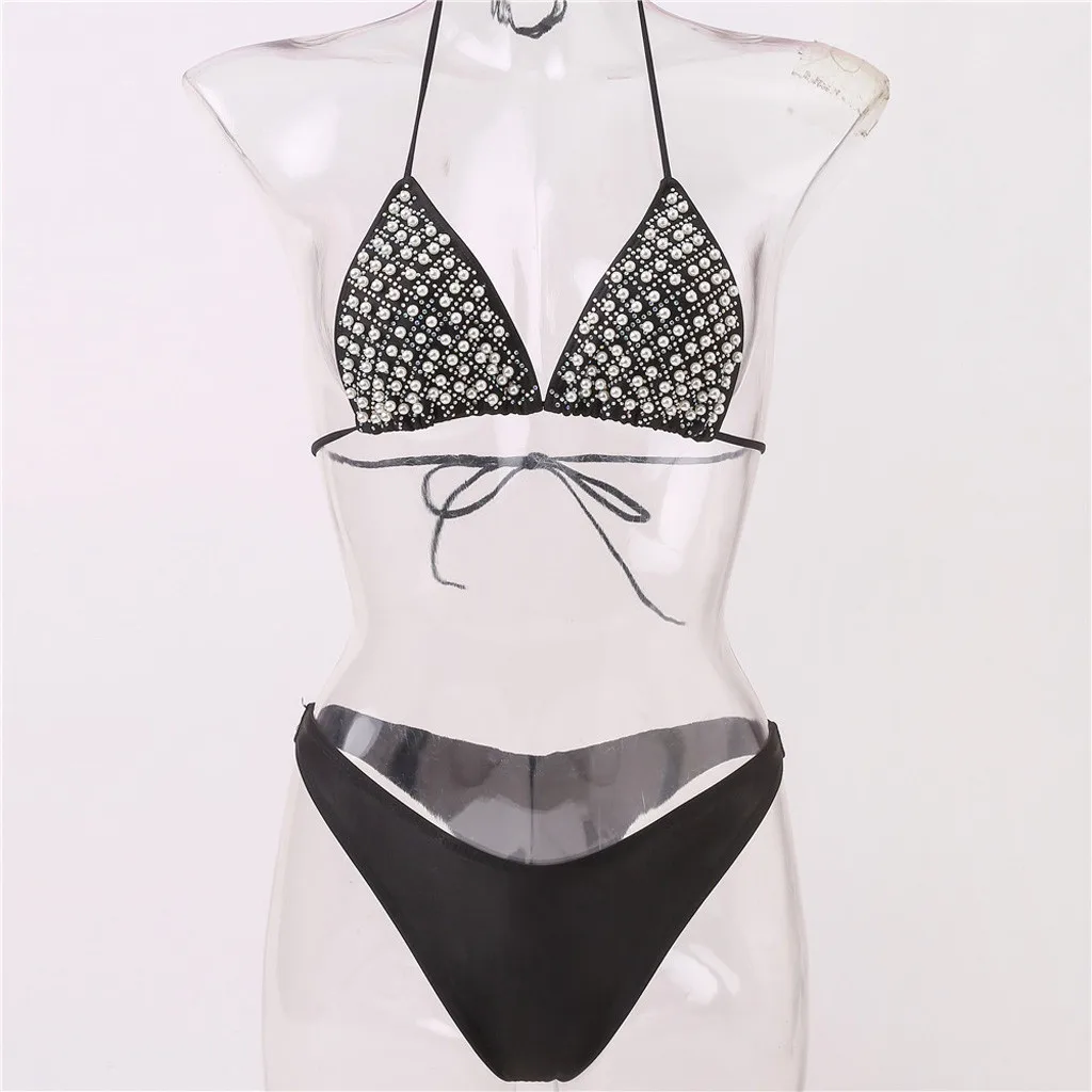 

2020 Swimwear Women Sexy Bikini String Swimsuit Women Bathing Suit Pink Print Embroidery Beading Female Wholes Bikini Set