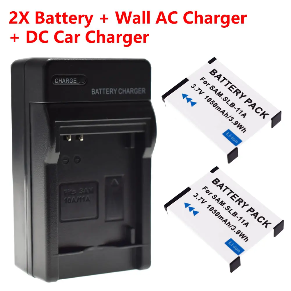 2x батарея + зарядное устройство для дома и автомобильное Samsung SLB 11A WB600 WB650 WB700 WB1000