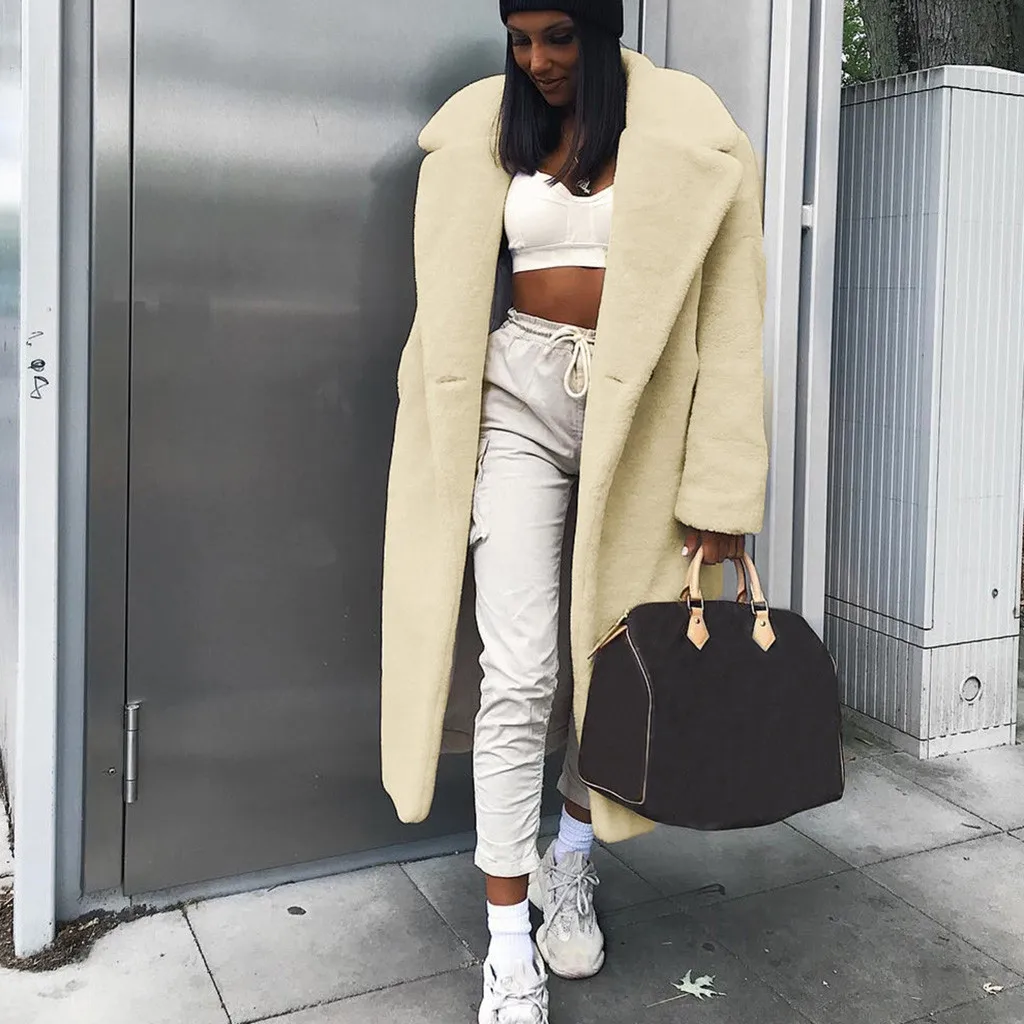 SAGACE модная женская меховая лацкана длинное шерстяное пальто женское толстая