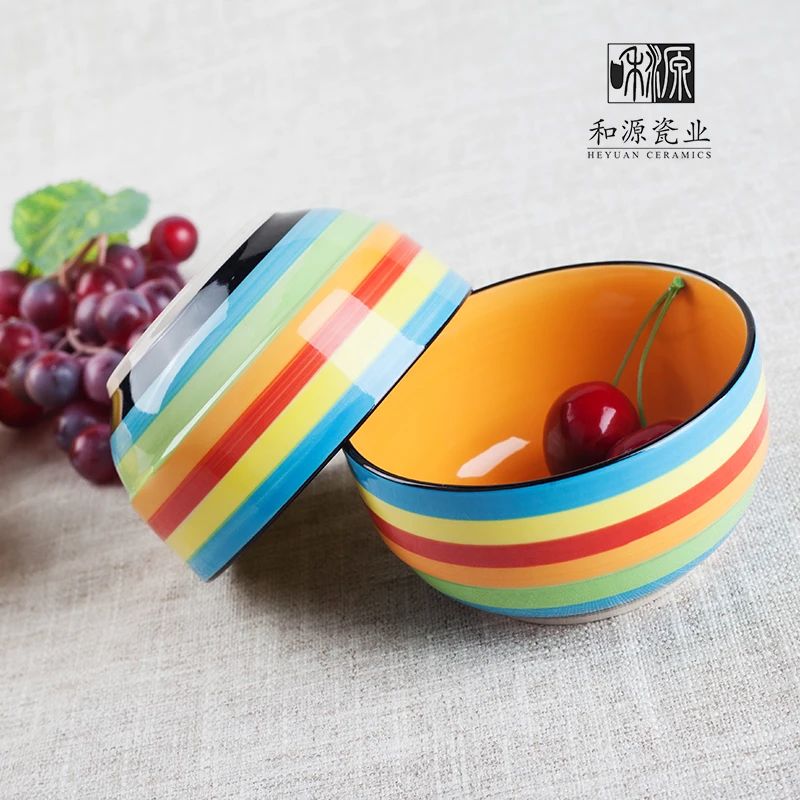Радуга смешивая чаша цвет керамические миски ручная подглазурная роспись