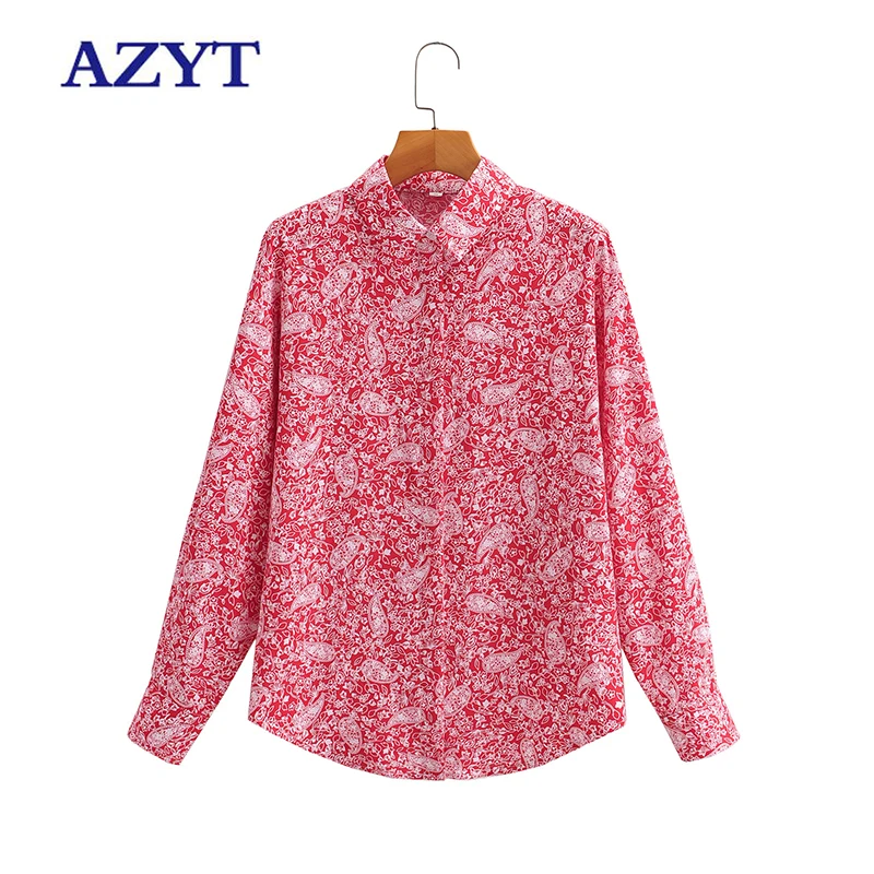 

Женская блузка на пуговицах с длинным рукавом и цветочным принтом