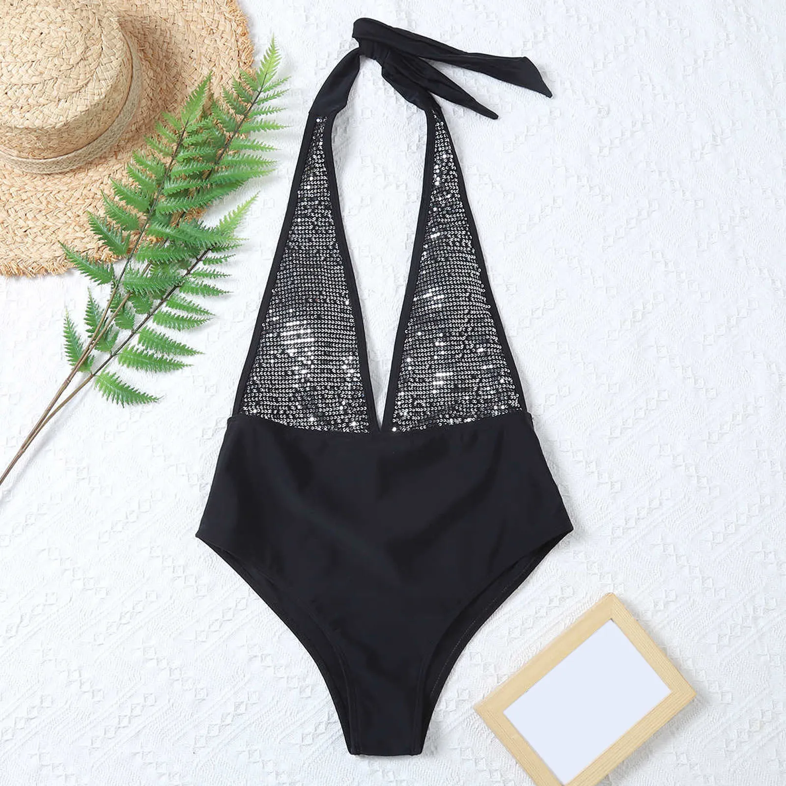 2021 Сексуальное Женское бикини с блестками Цельный купальник Женский бандажный
