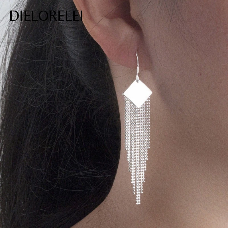 

DIELORELEI 925 Sterling Silver Earrings Dangle Drop Sweet Diamond Tassel Accessories Gift Girls Prevent Allergy Niche For Women