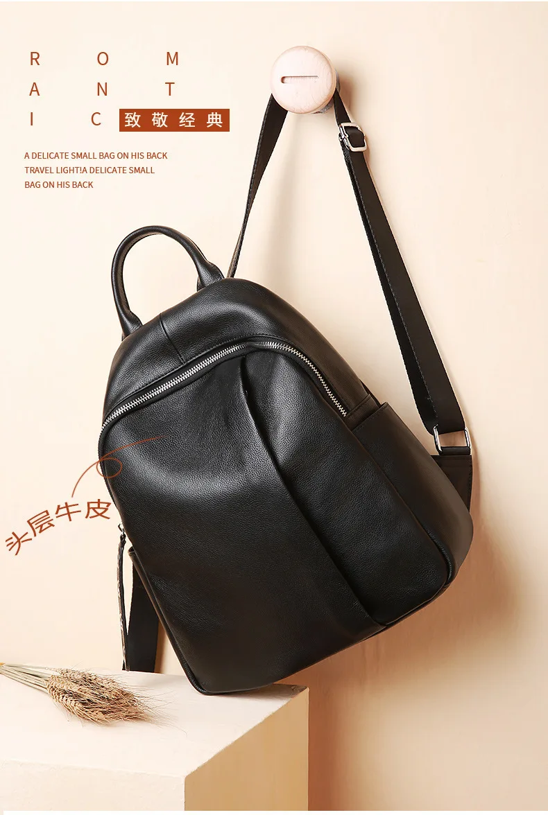 Fashion Both Shoulders Backpack Women Genuine Leather Women's All-match Cowhide Travel School Bags For Teenage Girls Backpacks