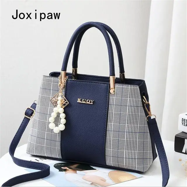 

Pu Leather Large Capacity Woman Handbag Grid Shoulder Bag Fashion Casual Luxury Designer Patchwork Crossbody Pack