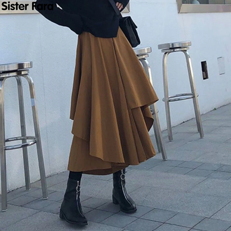 

Женская ассиметричная юбка Sister Fara, однотонная модная прямая юбка до середины икры с высокой талией, трапециевидная юбка, весна 2021