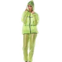 waterproof long raincoat set green unisex reflective breathable raincoat portable transparent poncho homme rain tools dm50r