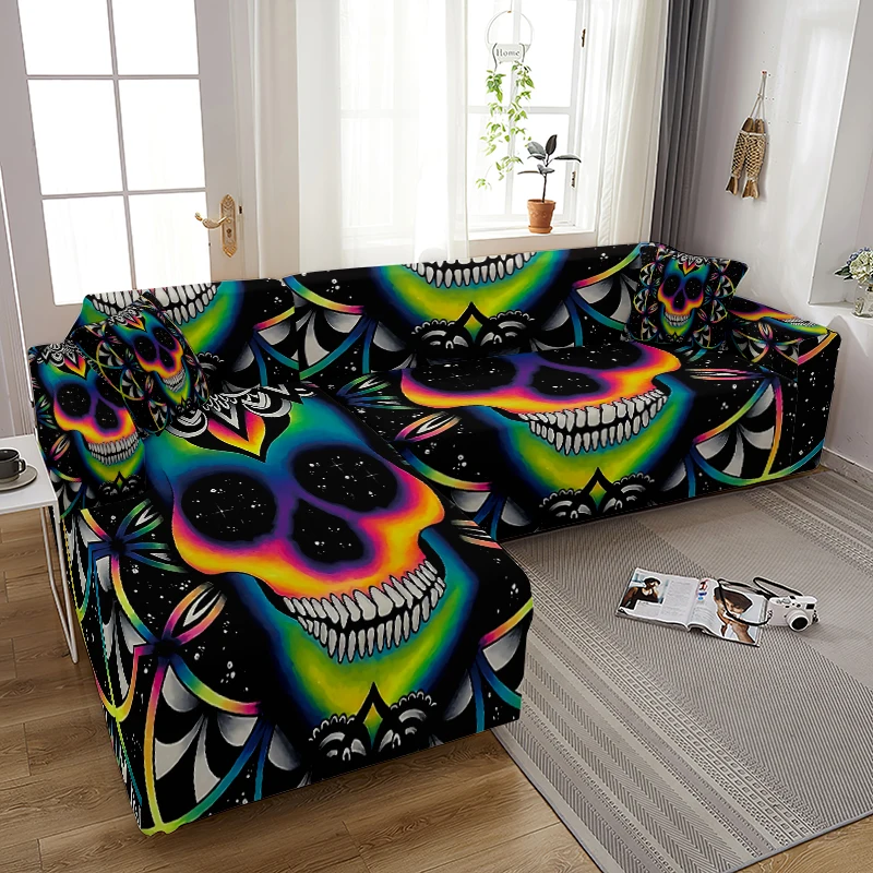 

Skull Sofa Cover Corner Sofa Covers for Living Room Elastic Spandex Cushion Cover Stretch Slipcovers L Shape Sofa Big Sofas