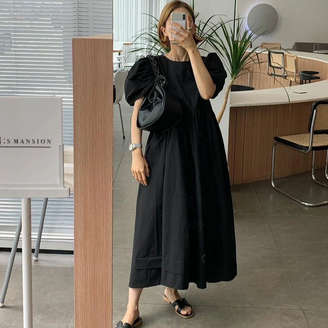 Корейское шикарное милое Молодежное приталенное платье ниже колена с пышными