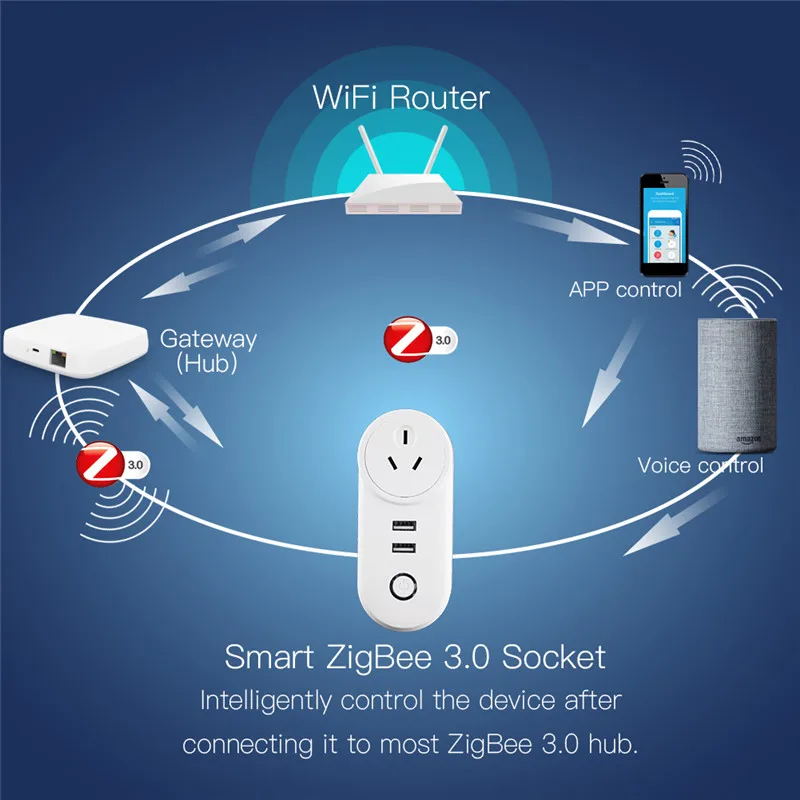Умная розетка ZigBee 3 0 CN/FR/UK/AU/BR/CH/IL/IN/IT/JP с 2 портами usb Голосовое управление работа со