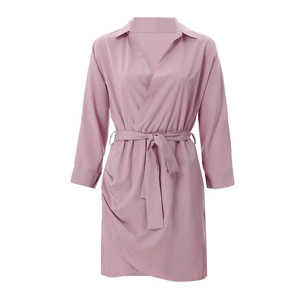 

Sexy v neck winter dresses Women's Fashion Long Sleeve Autumn Casual knotted Blouse Dress Chic party dress autumn * in stock*