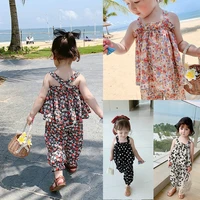 honeycherry summer new girls suit flower top shirt with narrow straps nine points trousers suit toddler girl clothing set