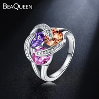 beaqueen famous designer 3 round cut purple pink champagne cz crystal engagement finger ring for women wedding jewelry r012