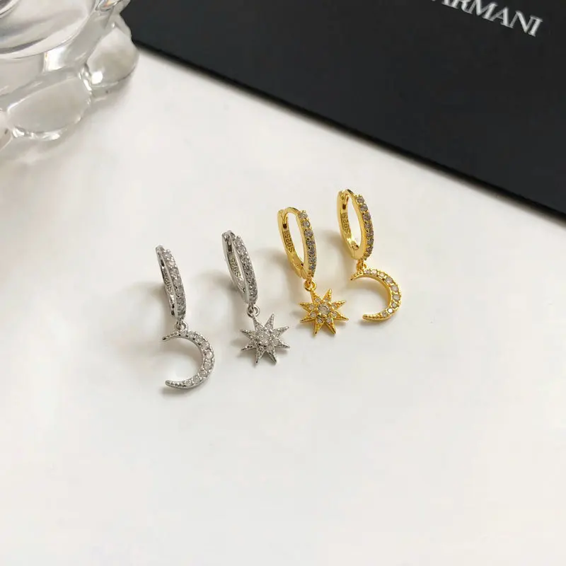 

YC4893E S925 Silver Fashion Refined Zircon Star Moon Earrings Girlfriend Gift Party Banquet Women's Jewelry Earrings 2021