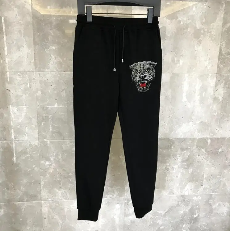

2021 winter men's pant 100% cotton rhinestone high quality designer casual pants hot sale