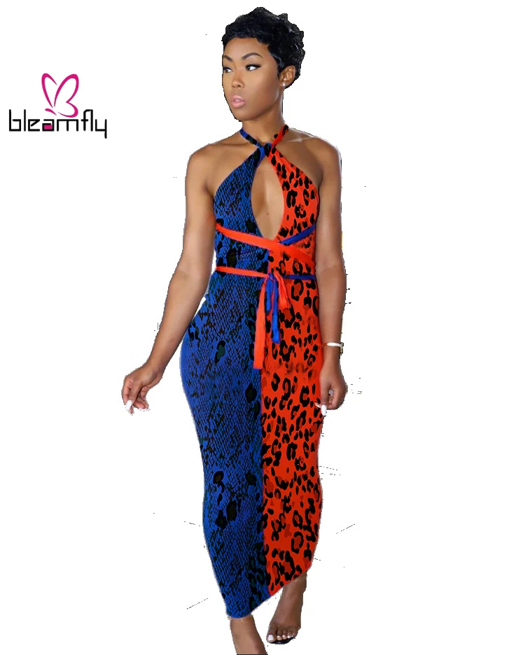 Новинка 2019 Женское Платье макси с открытой спиной и леопардовым принтом летнее