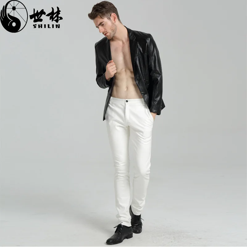 2021 мужские белые весенние и летние новые обтягивающие кожаные штаны Молодежные