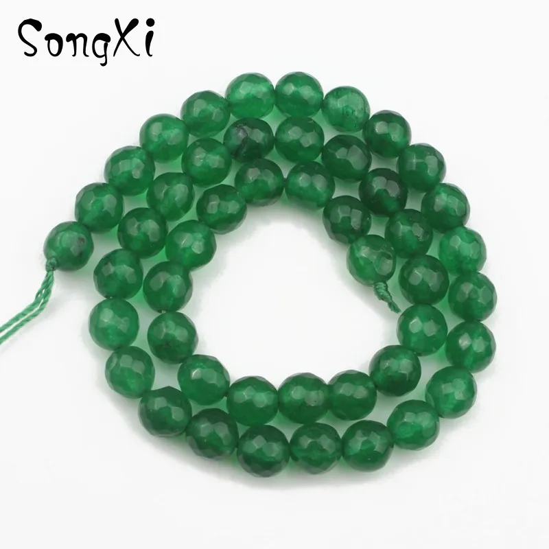 Натуральный граненый Темно-Зеленый Халцедон Круглые бусины для