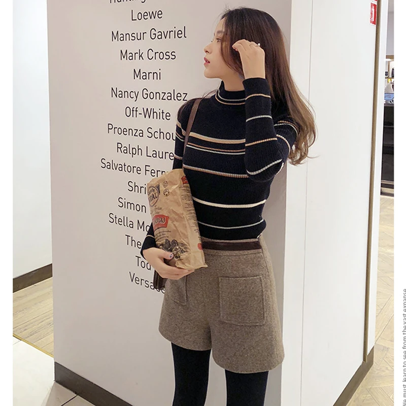 Mishow Осень Зима Мода теплый джемпер женщин в полоску Трикотажные кофты женские