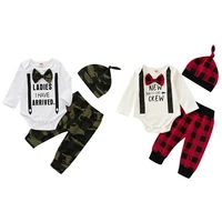 baby boys bodysuit pant hat 3pcs sets outfits plaid print long sleeve rompers sets bow camo print baby playsuits infan clothes