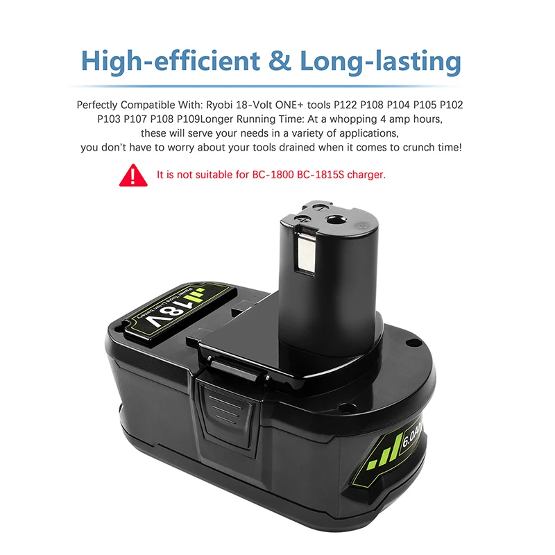 6 0 Ач P108 сменная батарея для Ryobi 18 В литиевая P102 P103 P104 P105 P107 P109 в + беспроводной