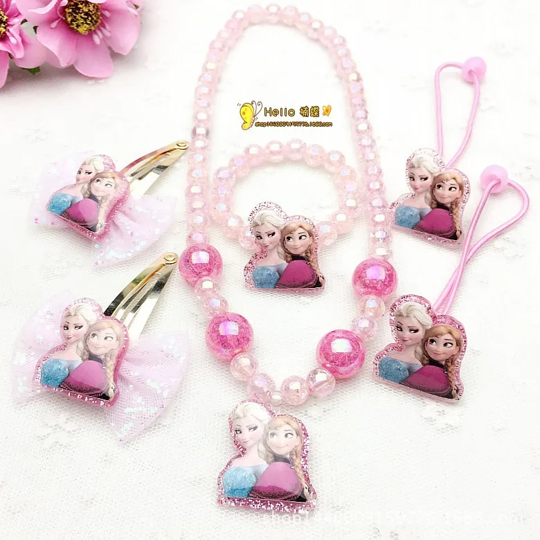 6 шт диснеевских мультфильмов Холодное сердце детское ожерелье + браслет резинка