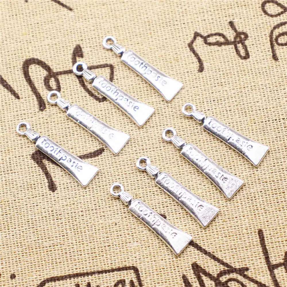 

Charms for jewelry making 20pcs 28x6mm antique silver color toothpaste charms
