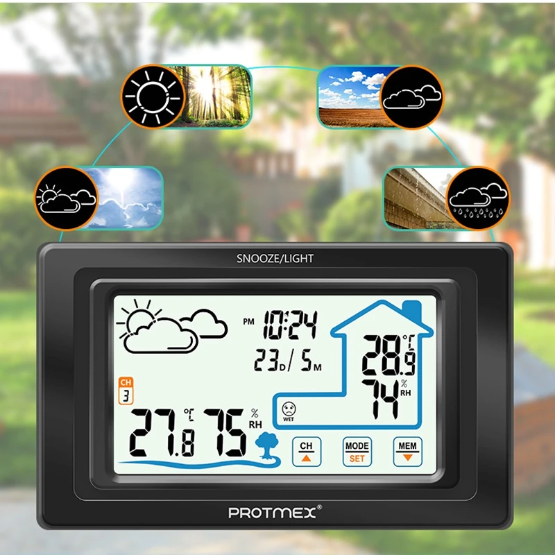 Color Touch Screen Weather Station Sensor Thermometer Hygrometer Wireless Digital Indoor Outdoor Home Forecast Alarm | Инструменты