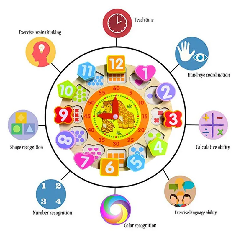 Детские деревянные цифровые часы Развивающие формы цвет сортировки обучения