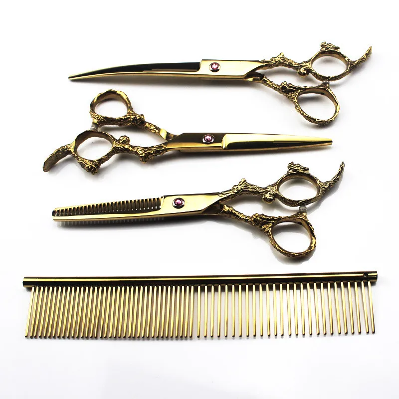 Японские Стальные Ножницы для груминга собак Золотого Дракона 4 набора по
