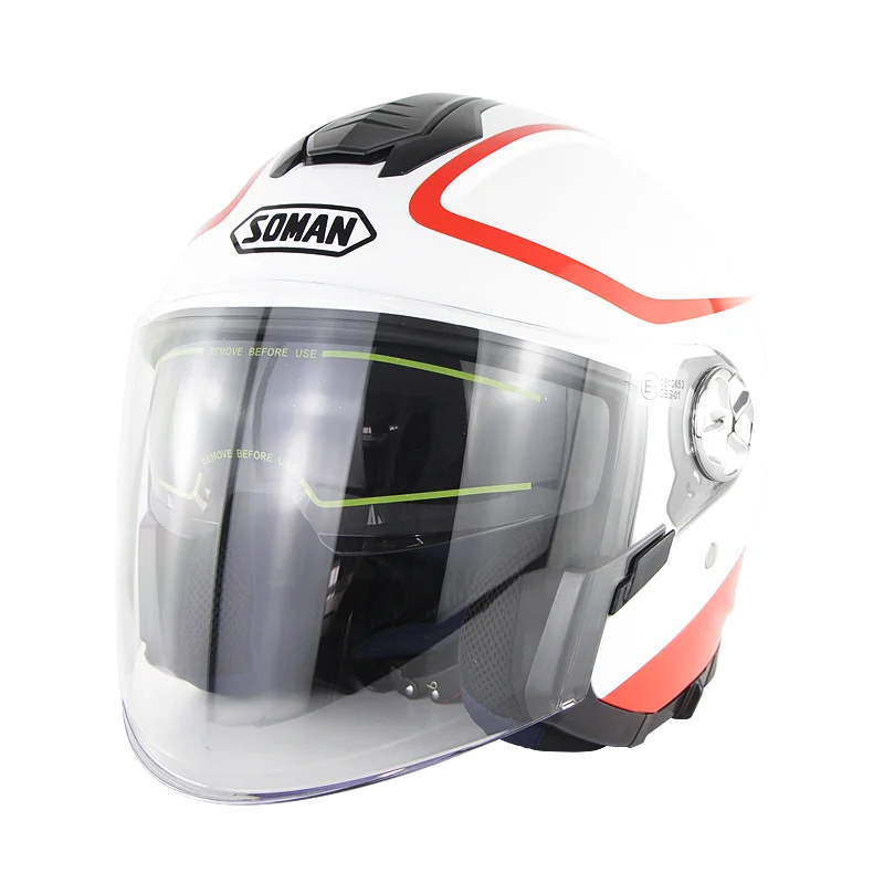 White Red Soman скутер шлем с открытым лицом Capacete флип-ап мотоциклетные шлемы для мужчин и женщин Abs Casco Para Moto Hombre Capacete De Moto cask - Цвет: White Red