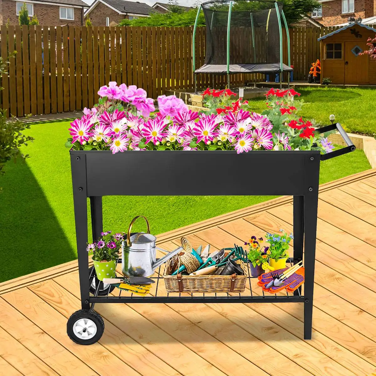 

Durable Metal Garden Bed resists rotting Backyard Patio Grow Flowers Vegetable Raised Garden Planting Box 40x16x31.5 inch